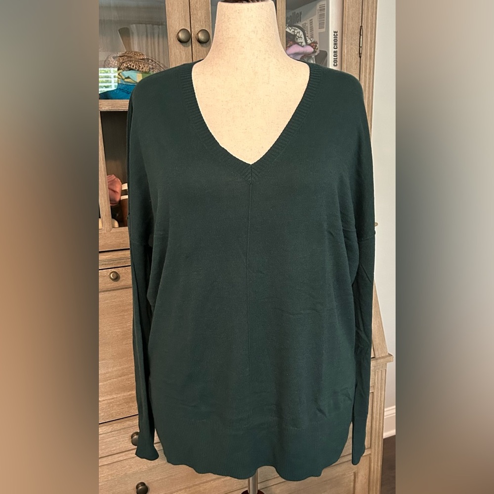 NWOT V-neck sweater in mallard green - XXL